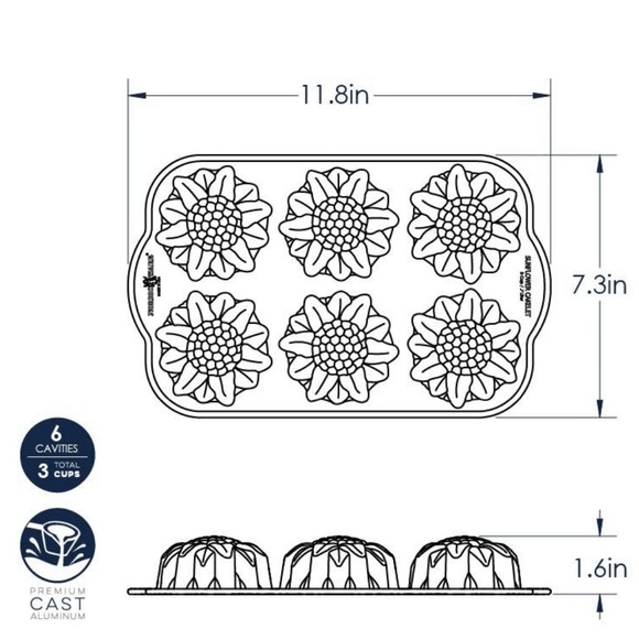Nordic ware Sunflower Bundt Cakelet Cast Iron Baking Pan - Picture 3 of 7
